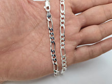 Load image into Gallery viewer, 925 Sterling Silver Pave Cut Beveled Figaro Link Chain Necklace 5.5mm 7" to 30"
