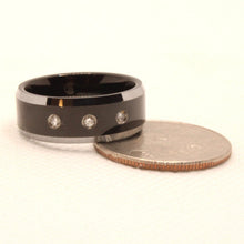 Load image into Gallery viewer, Tungsten Carbide Three Round Diamond Two-Tone Beveled Edge Wedding Band Ring 8mm
