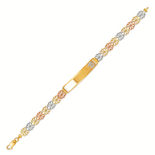 Load image into Gallery viewer, 14K Tri Color Gold 15 Anos Quinceanera Diamond Cut Faceted ID Bracelet 7mm/8mm
