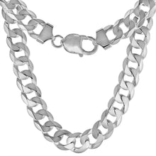 Load image into Gallery viewer, 925 Sterling Silver Beveled Flat Curb Cuban Link Chain Necklace 10mm 7" to 30"

