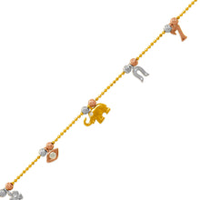 Load image into Gallery viewer, 14K Tricolor Gold Charm Bracelet Anklet 1.2mm Link 9mm Charm 7.5" &amp; 10" Chain
