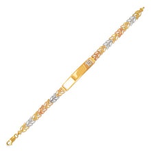 Load image into Gallery viewer, 14K Tri Color Gold Faceted D/C 15 Anos ID Bracelet 6mm Wide 8mm Center 7" Chain
