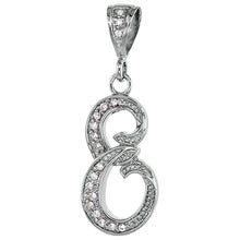 Load image into Gallery viewer, 925 Sterling Silver CZ Script Initial Letter Alphabet Pendant 1 1/2 Inch Wide
