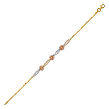 Load image into Gallery viewer, 14K Tricolor Gold 6mm Center, 1mm Ladies Bracelet High Polished Fancy Chain
