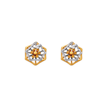 Load image into Gallery viewer, 14K Real Two Tone Gold Diamond Cut Flower Stud Earrings 10x10mm
