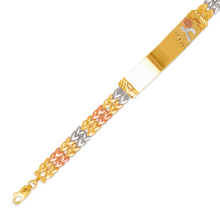 Load image into Gallery viewer, 14K Tri Color Gold Faceted Diamond Cut Bracelet 7mm Wide 10mm Center 7" Chain
