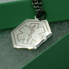 Load image into Gallery viewer, Surgical Stainless Steel Medical Alert ID Tag Pendant 1 in Hexagon 30" Necklace
