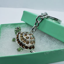 Load image into Gallery viewer, Jeweled Tortoise Turtle Key Chain Crystal Key Ring Multi Color 3 1/2 inches long
