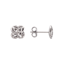 Load image into Gallery viewer, 14K White Gold High Polished Diamond Cut Flower Small Stud Earrings 9mm
