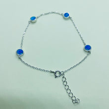 Load image into Gallery viewer, Sterling Silver Synthetic Opal Station Bracelet Round Links fits 6.5 -7.2 Inch
