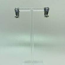 Load image into Gallery viewer, Sterling Silver Synthetic Blue Opal Earrings Emerald Cut Amethyst CZ
