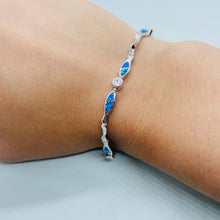 Load image into Gallery viewer, Sterling Silver Synthetic Opal Christian Fish Bracelet with &amp; CZ stone Hand
