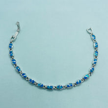 Load image into Gallery viewer, Sterling Silver Synthetic Opal Bracelet Oval &amp; Square Links Hand Inlay
