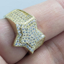 Load image into Gallery viewer, 14K Yellow Gold Double Star Shaped Ring 20.5mm Band Iced Size 9-11 Hip Hop Style
