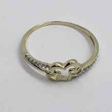 Load image into Gallery viewer, 14K Yellow Gold Three Hearts Promise Ring with CZ Women Size 5 - 9
