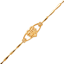 Load image into Gallery viewer, 14K Yellow Gold Fancy 15 Anos Years on Heart CZ Bracelet Quinceañera Gift
