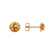 Load image into Gallery viewer, 14K Real Two Tone Gold Small Diamond Cut Flower Stud Earrings 8mm
