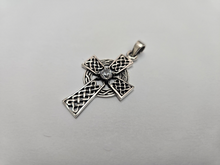 Load image into Gallery viewer, 925 Sterling Silver Large Celtic Cross with CZ Pendant 1 1/2 (38mm) Inch Tall
