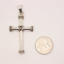 Load image into Gallery viewer, 925 Sterling Silver Thick Cylindrical Cross Pendant with Rope Textured Edges
