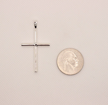 Load image into Gallery viewer, 925 Sterling Silver Simple Skinny Cylindrical Stick Cross Pendant
