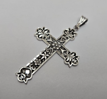 Load image into Gallery viewer, 925 Sterling Silver Diamond-Cut Floral Cross Pendant 2 Inch (50mm) Tall
