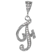 Load image into Gallery viewer, 925 Sterling Silver CZ Script Initial Letter Alphabet Pendant 1 1/2 Inch Wide
