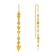 Load image into Gallery viewer, 14K Gold Dangle Threader Earrings Sparkling Accents Geometric Chain 8x74mm
