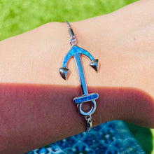 Load image into Gallery viewer, Sterling Silver Synthetic Opal Anchor Bolo Bracelet for Women lobster lock
