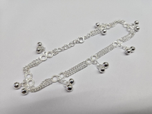 Load image into Gallery viewer, 925 Sterling Silver Double Strand Curb &amp; Round Links Anklet with Bells 9" to 10"
