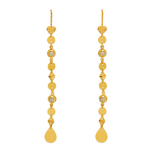 Load image into Gallery viewer, 14K Gold Dangle Threader Earrings Sparkling Accents Geometric Chain 7x78mm
