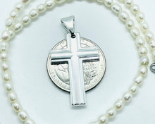 Load image into Gallery viewer, 925 Sterling Silver Simple Inside Line Cross Pendant 1.2 Inch
