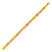 Load image into Gallery viewer, 14K Tri Color Gold Double Link Bracelet 5.5 mm Wide 7" and 7.5" Chain 6.6 grams
