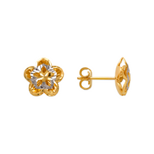 Load image into Gallery viewer, 14K Two Tone Gold High Polished Diamond Cut Flower Stud Earrings 12mm
