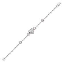 Load image into Gallery viewer, 14K White Gold Fancy 15 Anos Years Heart &amp; Flowers CZ Bracelet Quinceañera Gift
