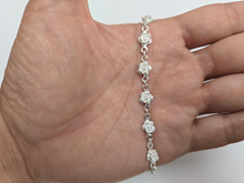 Load image into Gallery viewer, 925 Sterling Silver Anklet with Linked Rose Flower 8mm, Fits 9" to 10" Ankles
