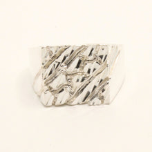 Load image into Gallery viewer, 925 Sterling Silver Square Slanted Pattern Nugget Ring 1/2 Inch Wide, Sizes 8-13
