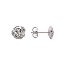 Load image into Gallery viewer, 14K White Gold High Polished Diamond Cut Flower Small Stud Earrings 9mm
