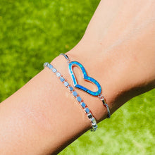 Load image into Gallery viewer, Sterling Silver Synthetic Opal Heart Bolo Bracelet for Women Sliding Clasp

