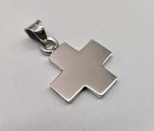Load image into Gallery viewer, 925 Sterling Silver Flat Plain Wide Greek Cross Pendant 7/8 Inch (22mm) Tall
