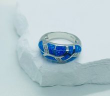 Load image into Gallery viewer, Sterling Silver Blue Synthetic Opal Knife Edge Ring
