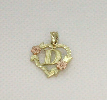 Load image into Gallery viewer, 10k Yellow Rose Gold Heart Flower Alphabet Initial Letter Pendant Charm Women
