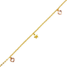 Load image into Gallery viewer, 14K Tricolor Gold Star/Heart Charm Bracelet Anklet 2mm Link 10mm Charm 10" Chain
