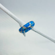 Load image into Gallery viewer, Sterling Silver Blue Synthetic Opal Knife Edge Ring
