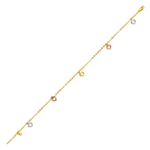 Load image into Gallery viewer, 14K Tricolor Gold Heart Charm Bracelet Anklet 2mm Link 10mm Charm 10" Chain
