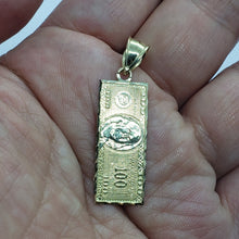 Load image into Gallery viewer, 10k Yellow Gold Diamond Cut $100 Hundred Bill Dollars Pendant Charm 3 Sizes
