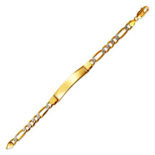 Load image into Gallery viewer, 14K TwoTone Gold 10mm ID Bracelet 7.5mm Figaro Chain 8" 8.5" Engraving Available
