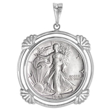 Load image into Gallery viewer, 925 Sterling Silver Half Dollar Coin Bezel Clamshell Edge 30mm Prong Back
