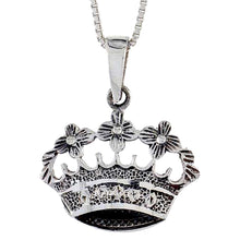 Load image into Gallery viewer, 925 Sterling Silver Antiqued Finish Floral Crown Pendant 3/4 (19mm) Inch Tall
