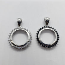 Load image into Gallery viewer, Sterling Silver Cubic Zirconia Penny Bezel CZ Halo 19mm 1 Cent Black White Color
