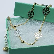 Load image into Gallery viewer, 14K Tricolor Gold Flower Charm Anklet Bracelet High Polished 10 inch Chain Women
